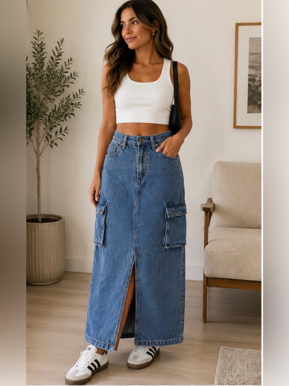 Sincerely Jules Y2K Denim Cargo Maxi Skirt Blue Utility Pockets Size 26